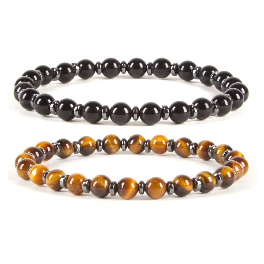 Protection Bracelet Set of 2, 6mm (Tiger's Eye & Black Obsidian)