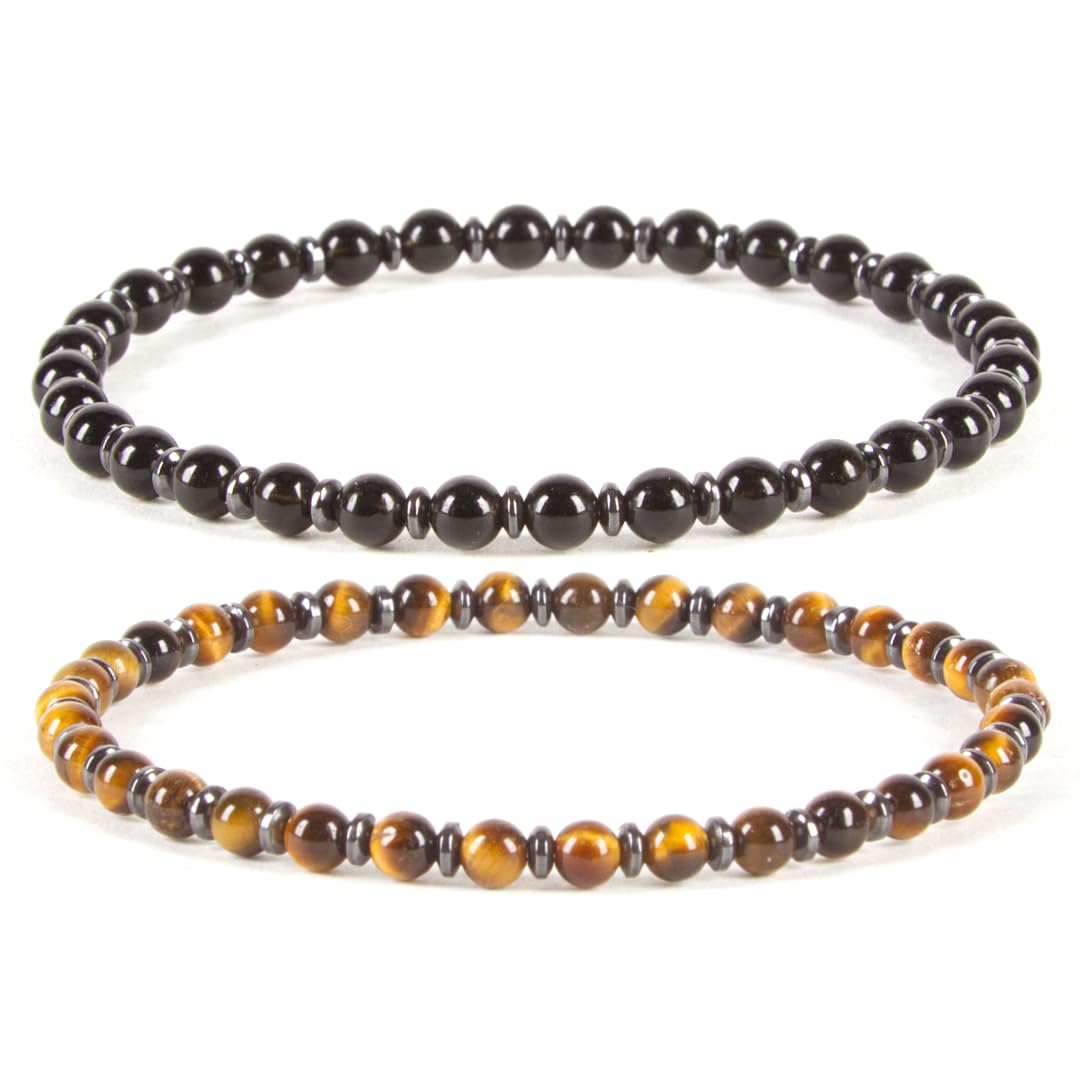 Protection Bracelet Set of 2, 4mm (Tiger's Eye & Black Obsidian)