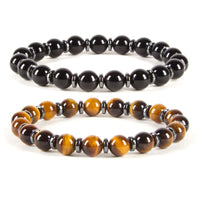 Protection Bracelet Set of 2, 8mm (Tiger's Eye & Black Obsidian)