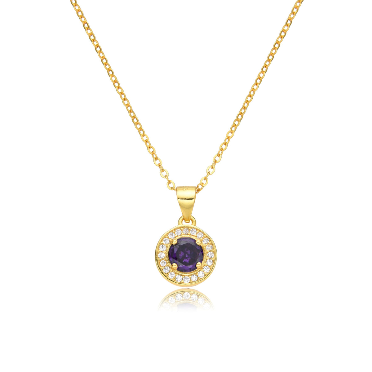 Birthstone Necklace, Round Pendant, Sterling Silver