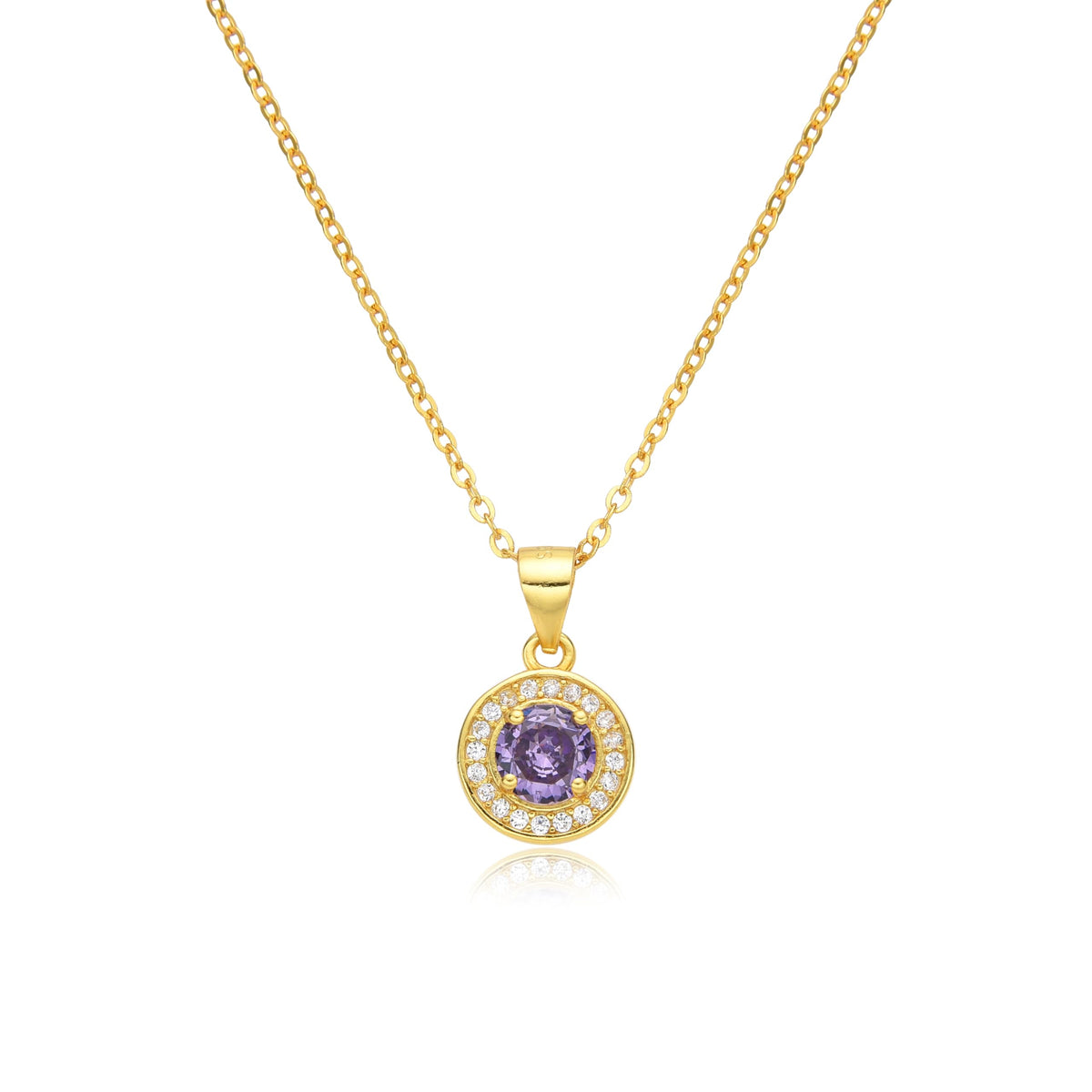 Birthstone Necklace, Round Pendant, Sterling Silver