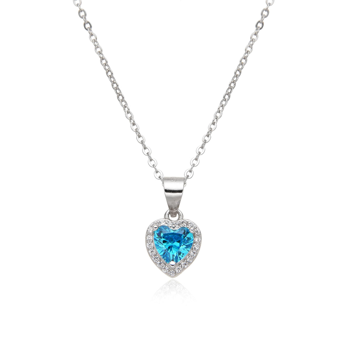 Birthstone Necklace, Heart Pendant, Sterling Silver