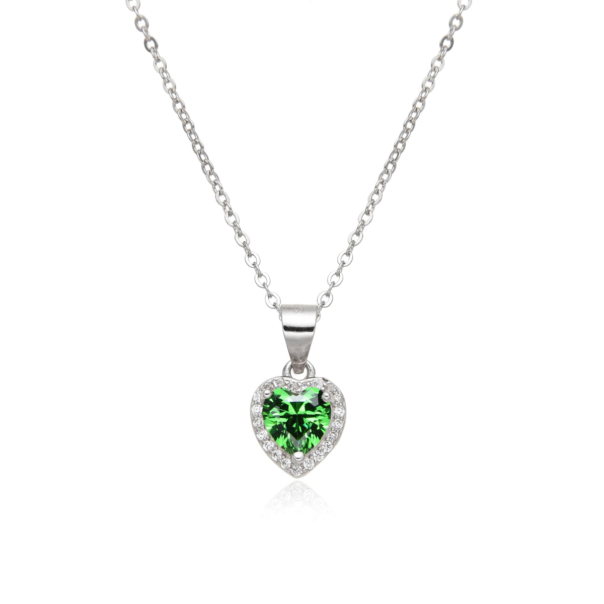 Birthstone Necklace, Heart Pendant, Sterling Silver