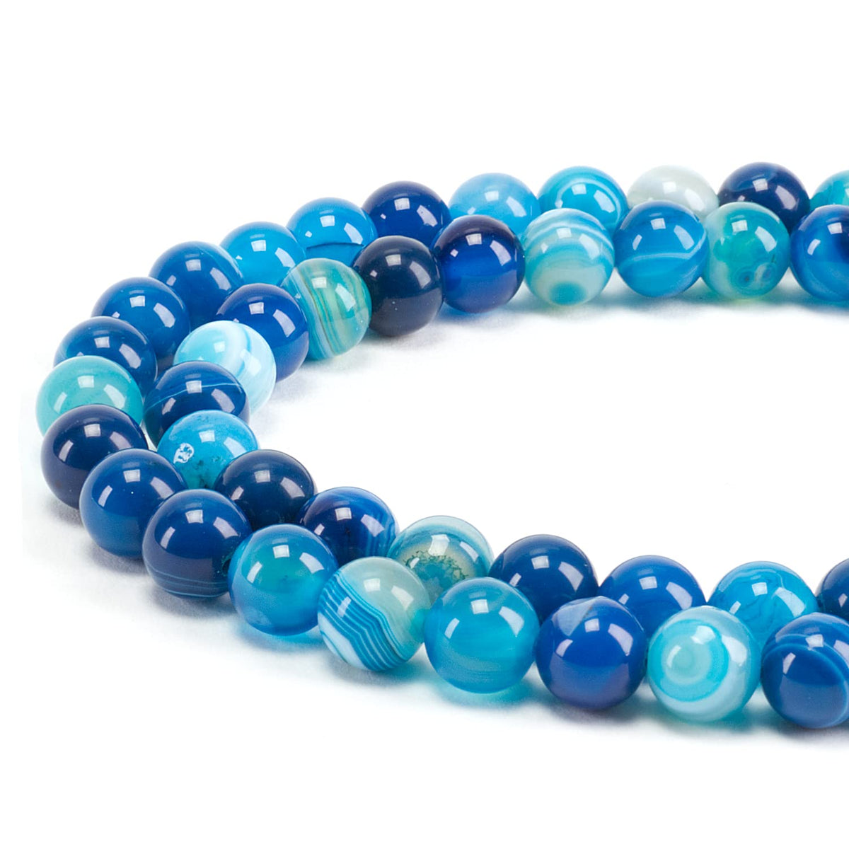 Lace Agate (Blue) Round Beads, 100 pcs