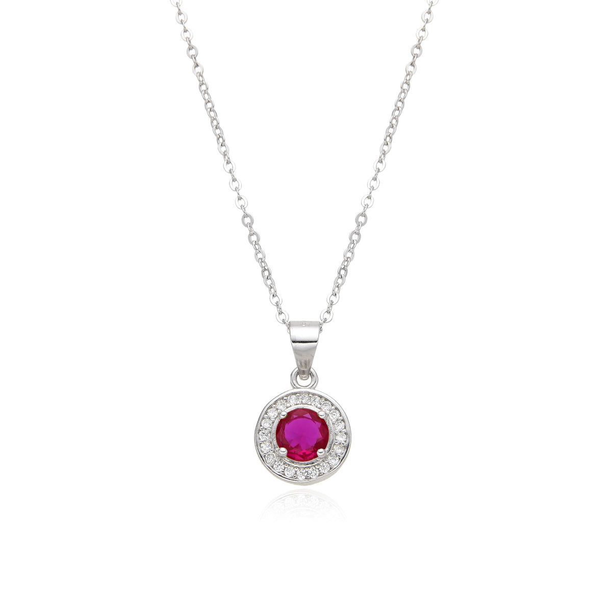 Birthstone Necklace, Round Pendant, Sterling Silver