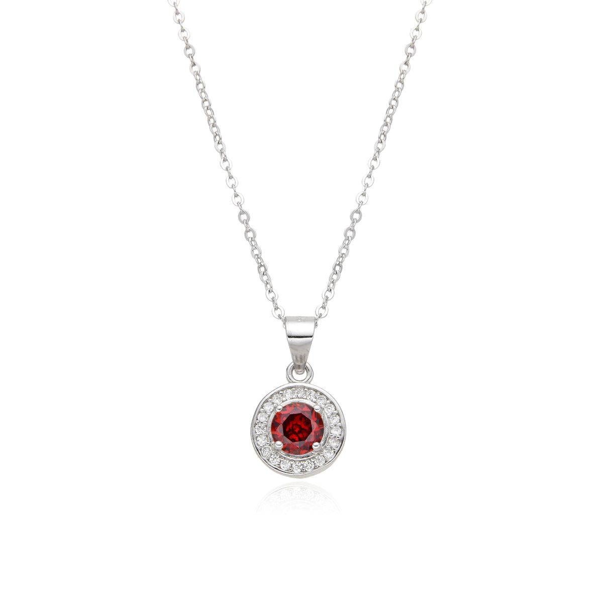 Birthstone Necklace, Round Pendant, Sterling Silver