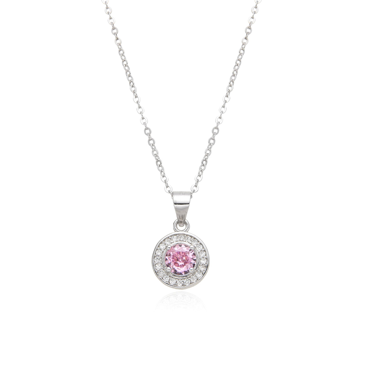 Birthstone Necklace, Round Pendant, Sterling Silver