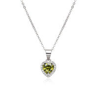 Birthstone Necklace, Heart Pendant, Sterling Silver