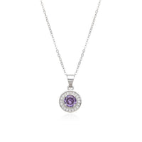 Birthstone Necklace, Round Pendant, Sterling Silver