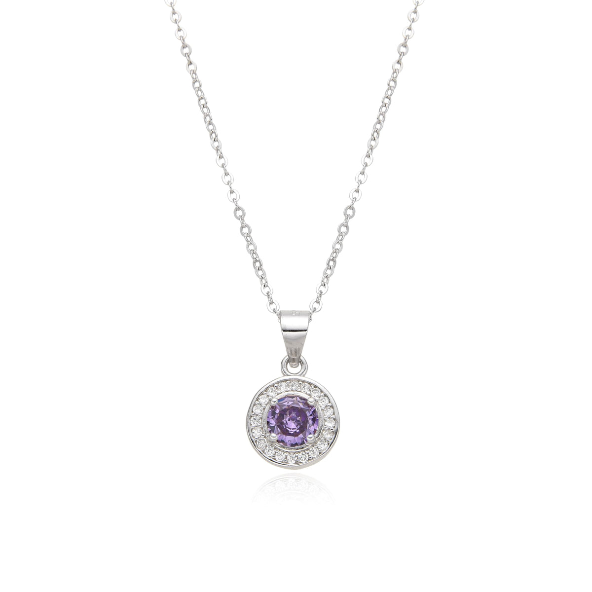 Birthstone Necklace, Round Pendant, Sterling Silver