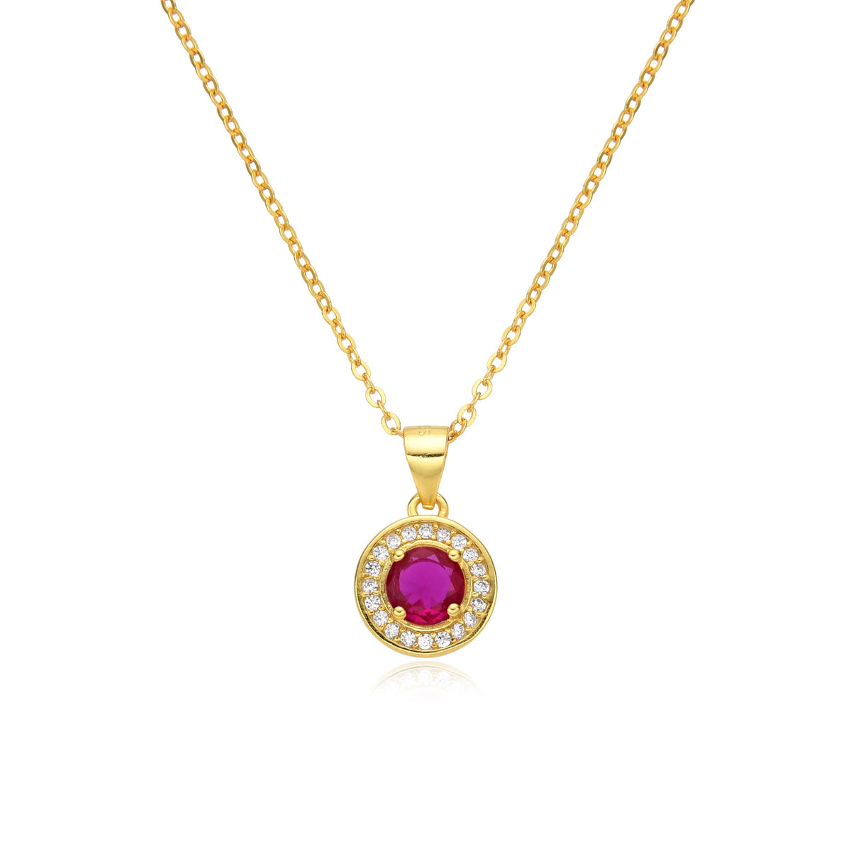 Birthstone Necklace, Round Pendant, Sterling Silver