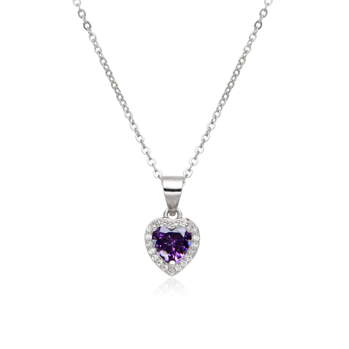 Birthstone Necklace, Heart Pendant, Sterling Silver