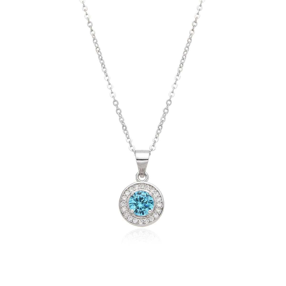 Birthstone Necklace, Round Pendant, Sterling Silver