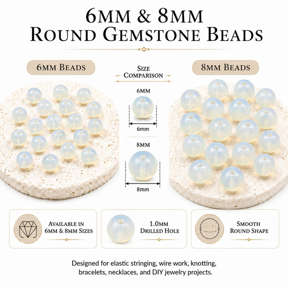 Opalite Round Beads, 100 pcs