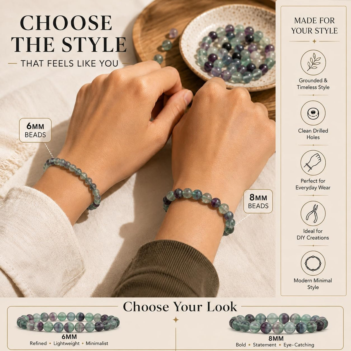 Fluorite Round Beads, 100 pcs