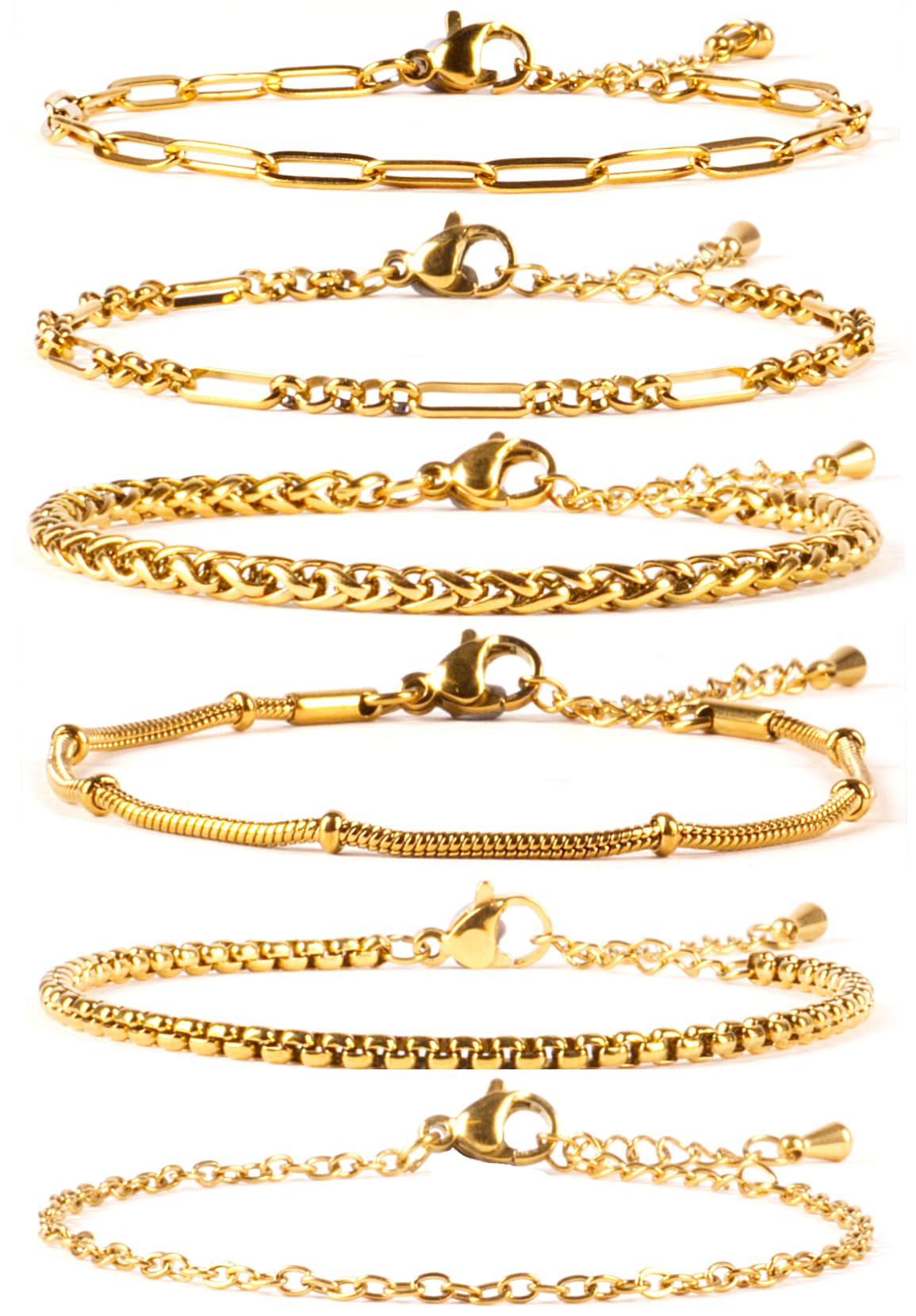 Stainless Steel Stacking Bracelets, Set of 6