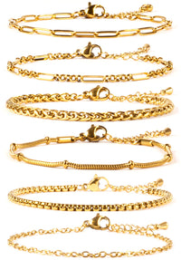 Stainless Steel Stacking Bracelets, Set of 6