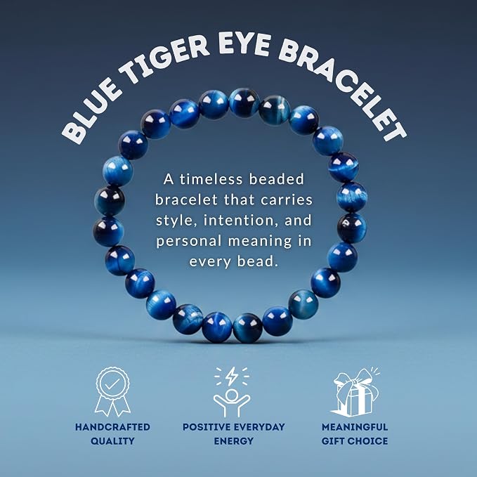Cherry Tree Collection | Stretch Bracelet | 8mm Beads (Jade Blue Tiger's Eye)