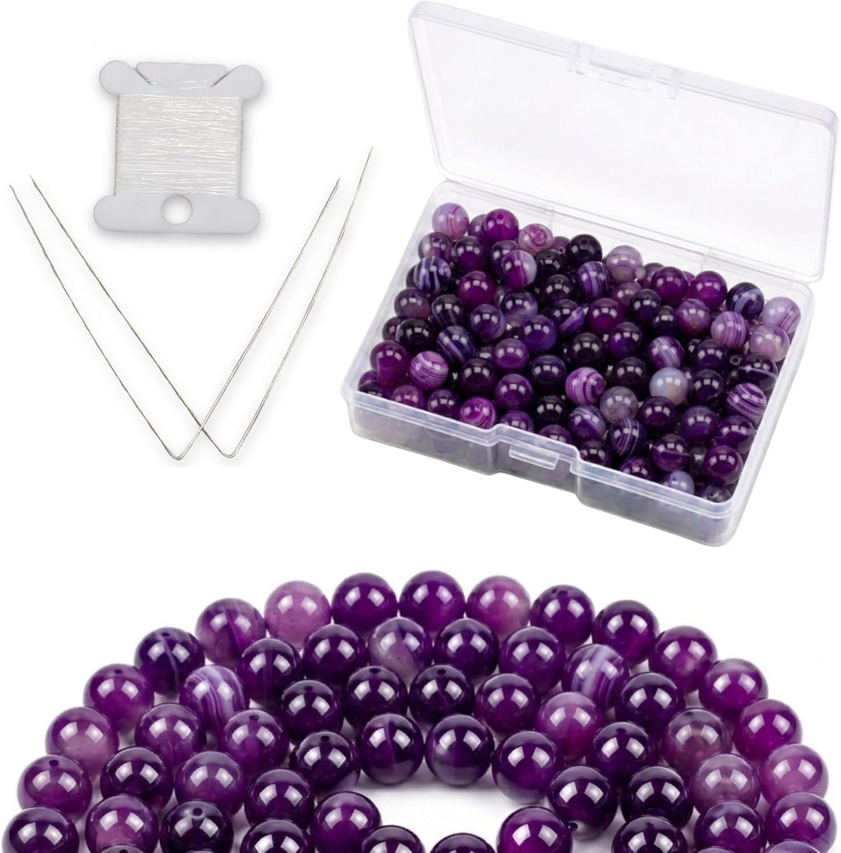 Lace Agate (Purple) Round Beads, 100 pcs