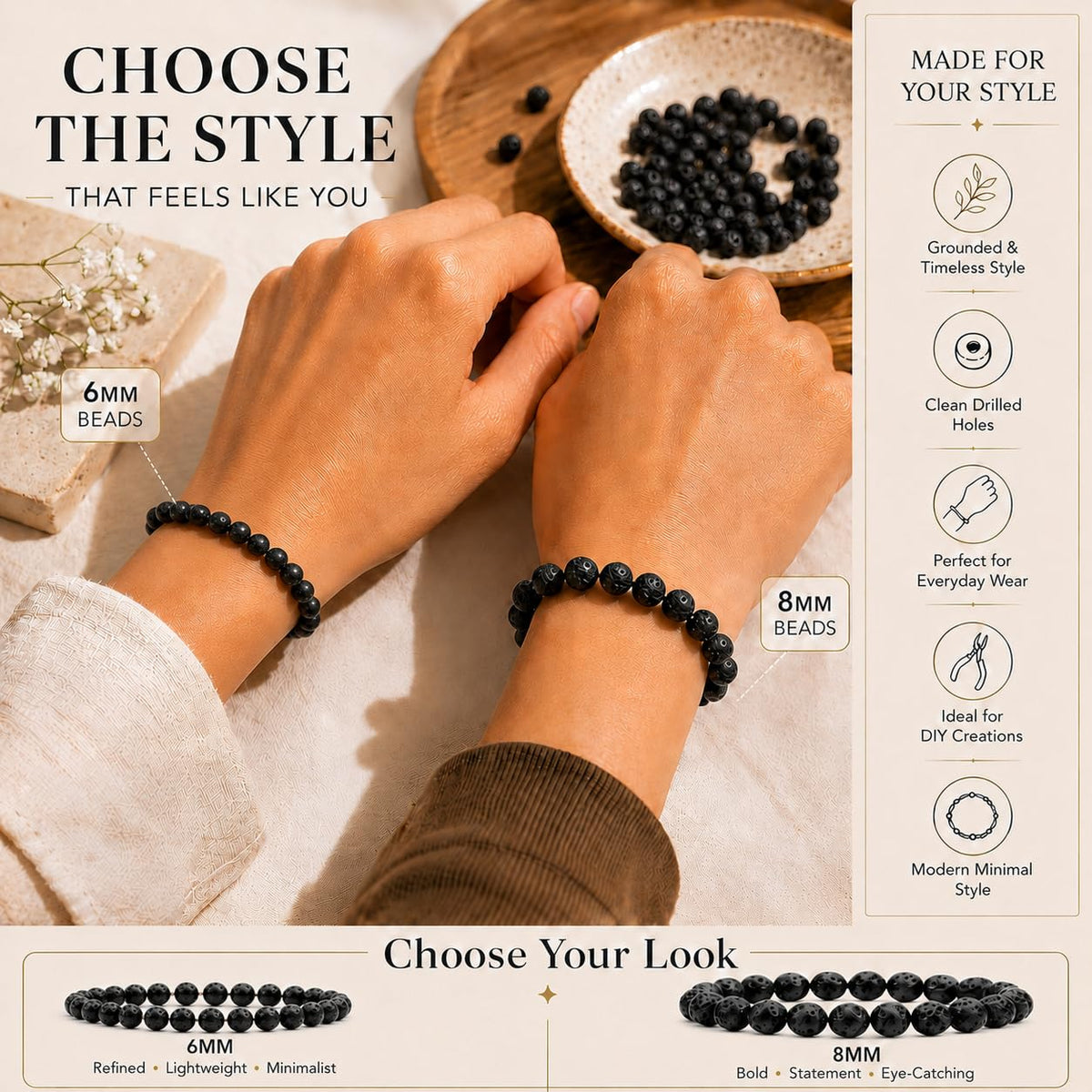 Lava Round Beads, 100 pcs