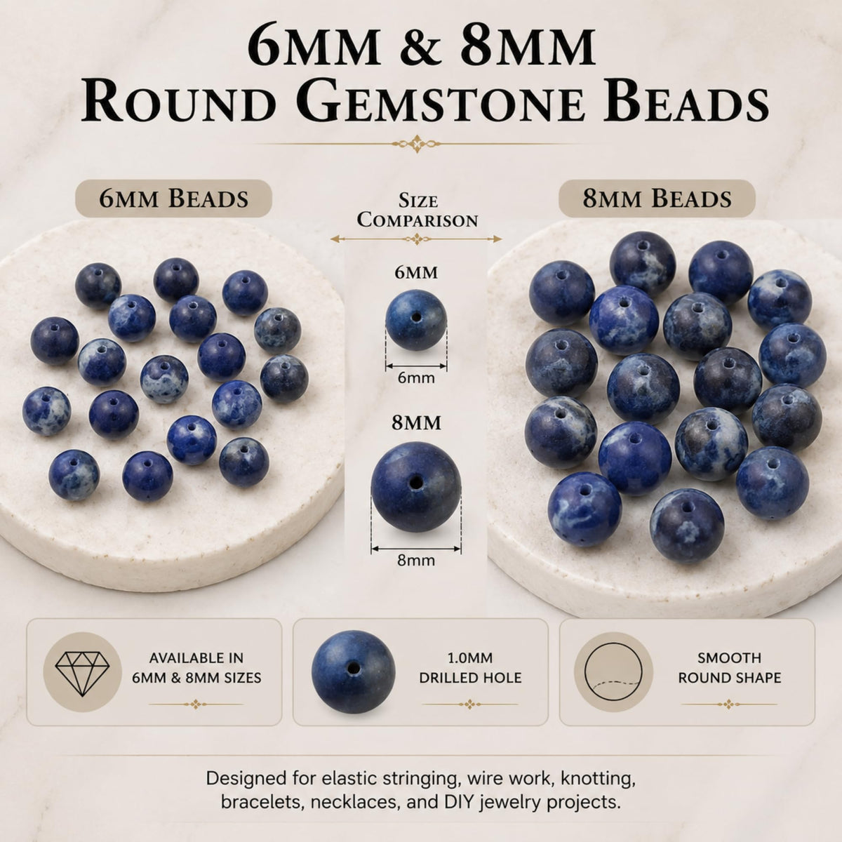 Sodalite Round Beads, 100 pcs