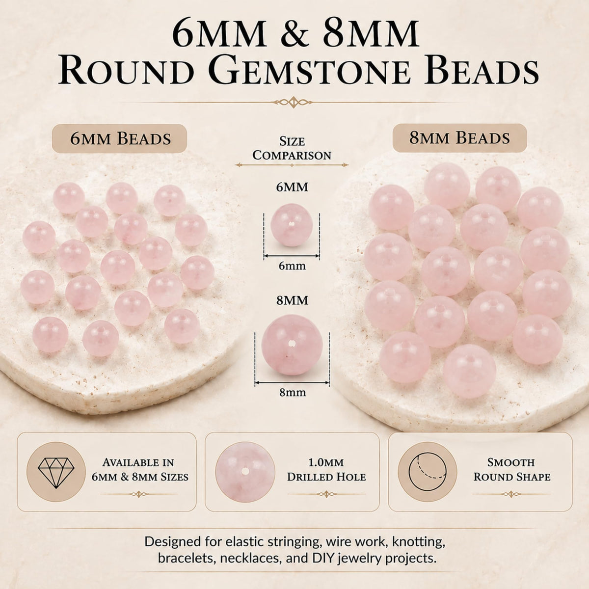Rose Quartz Round Beads, 100 pcs