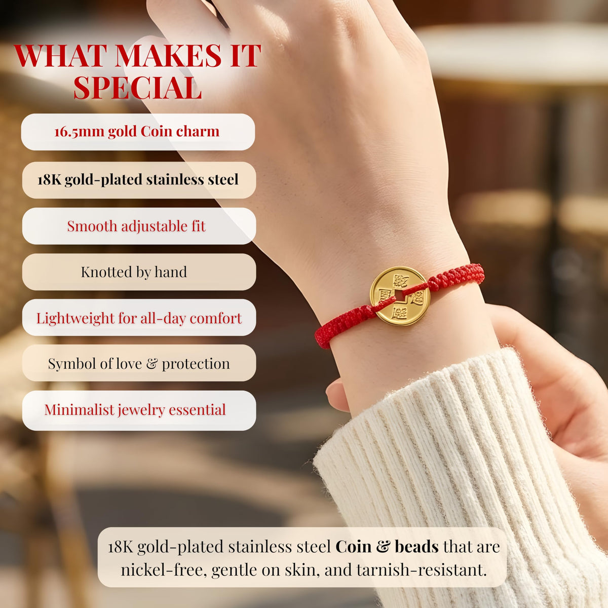 Cherry Tree Collection Red String Bracelet | Coin product image