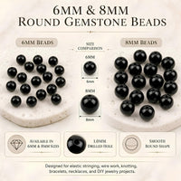 Black Tourmaline Round Beads, 100 pcs