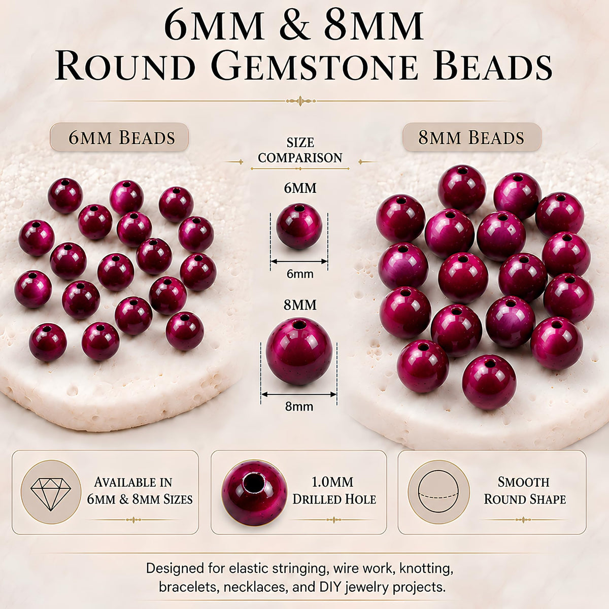 Pink Tiger's Eye Round Beads, 100 pcs
