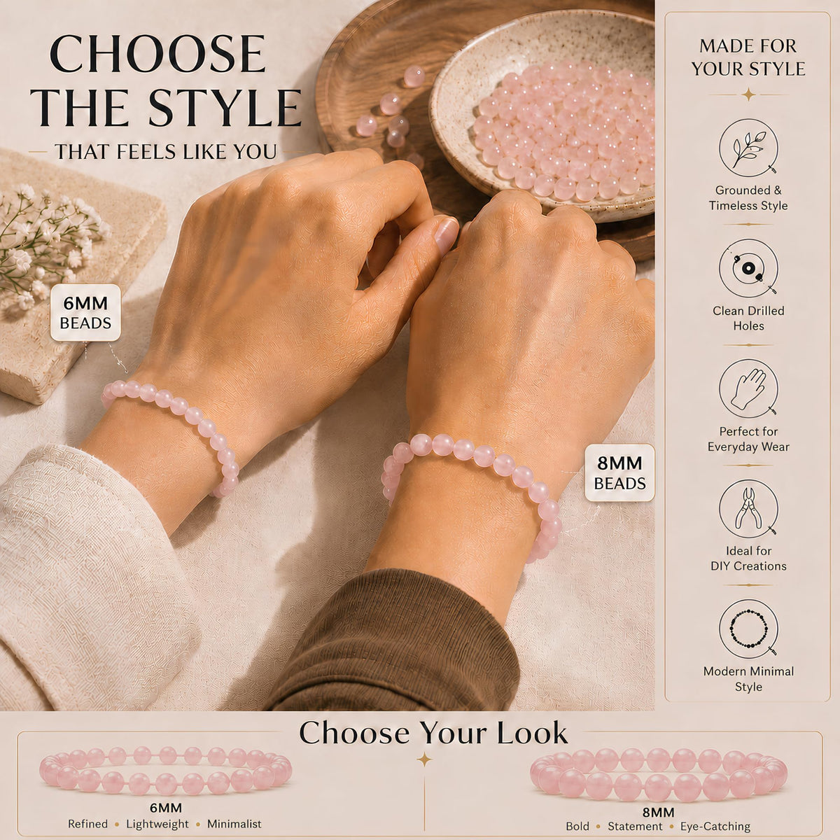 Rose Quartz Round Beads, 100 pcs
