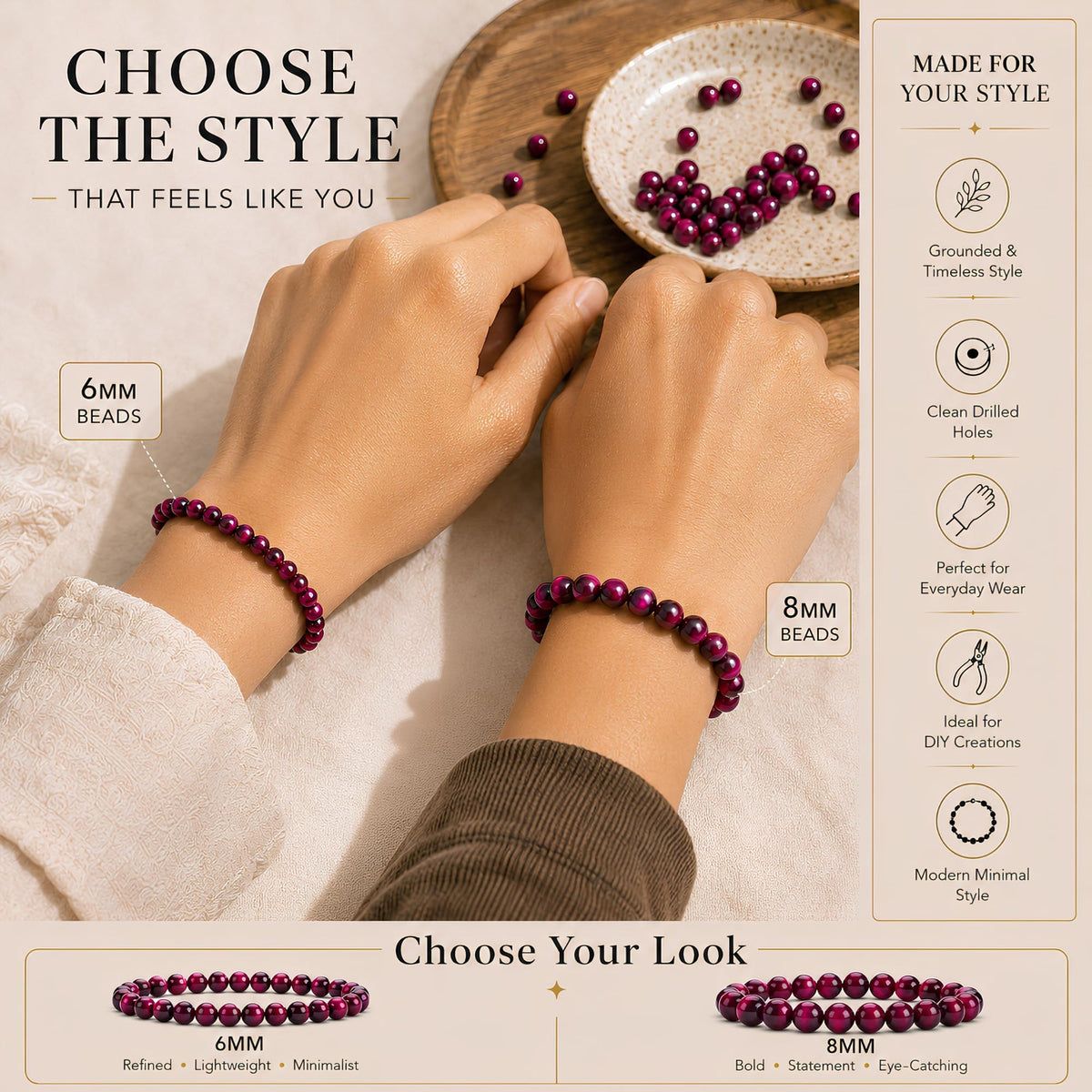 Pink Tiger's Eye Round Beads, 100 pcs