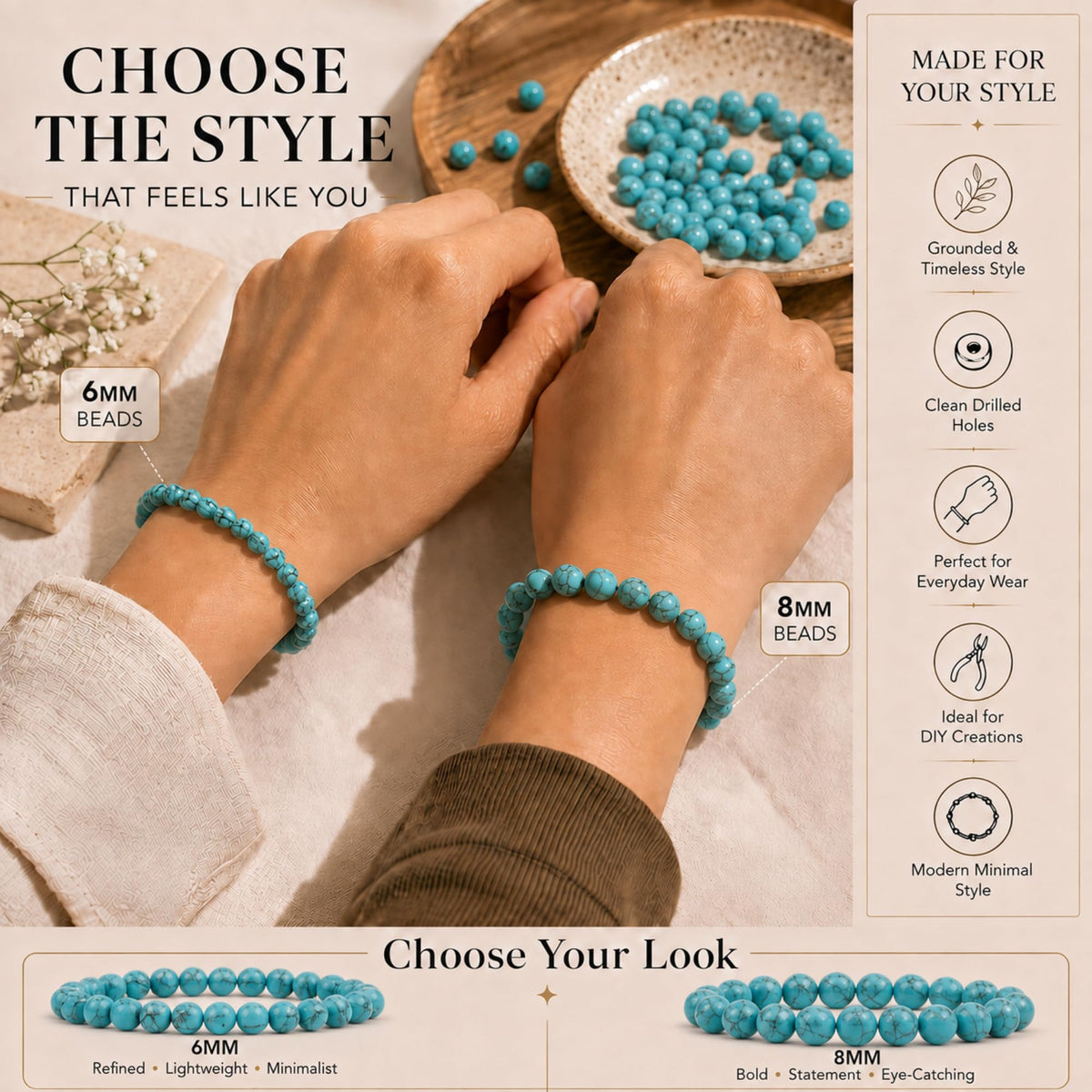 Turquoise Howlite Round Beads, 100 pcs