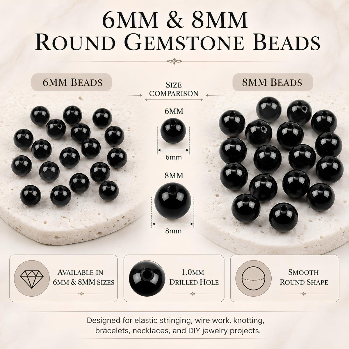 Black Obsidian Round Beads, 100 pcs