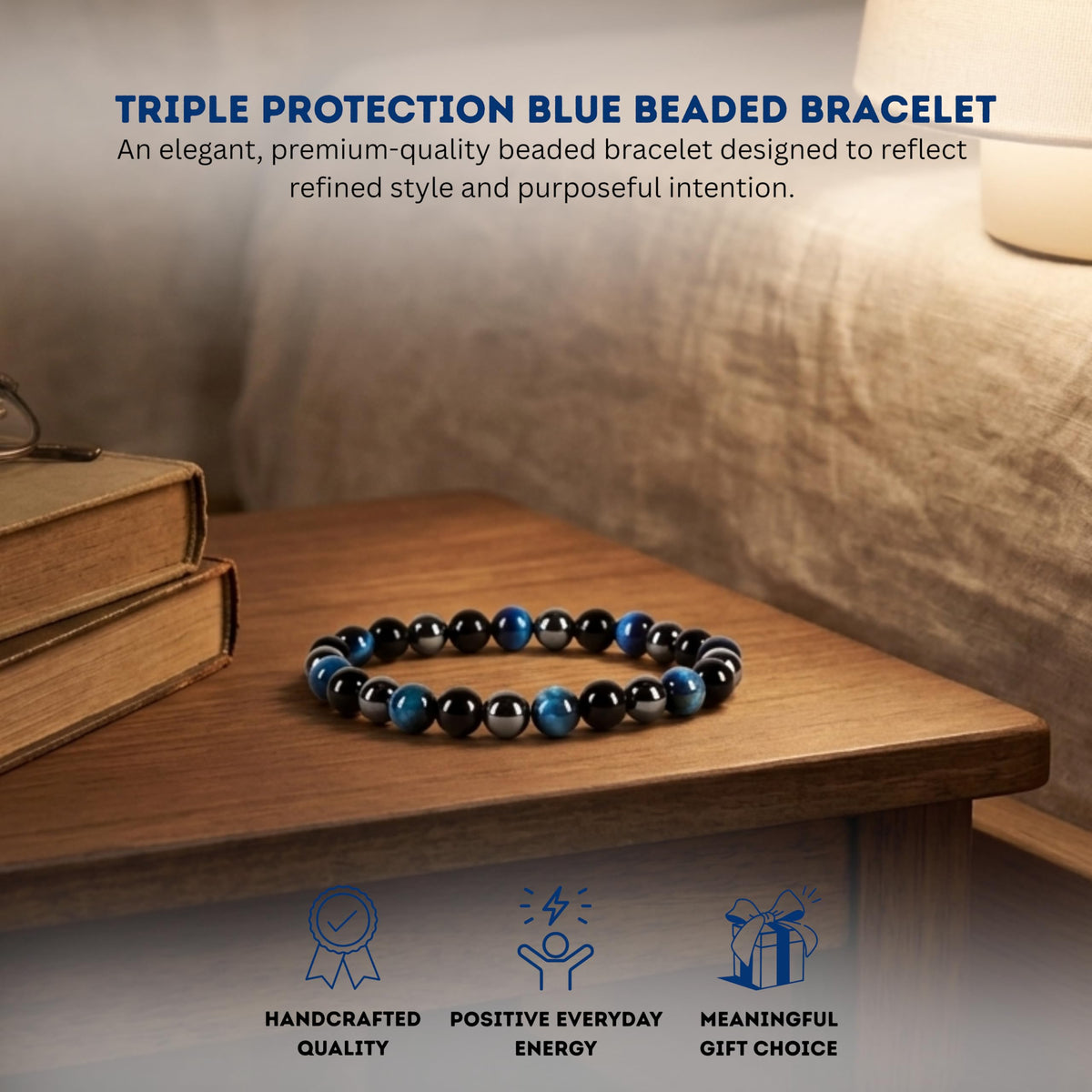 Triple Protection Blue 8mm Stretch Bracelet