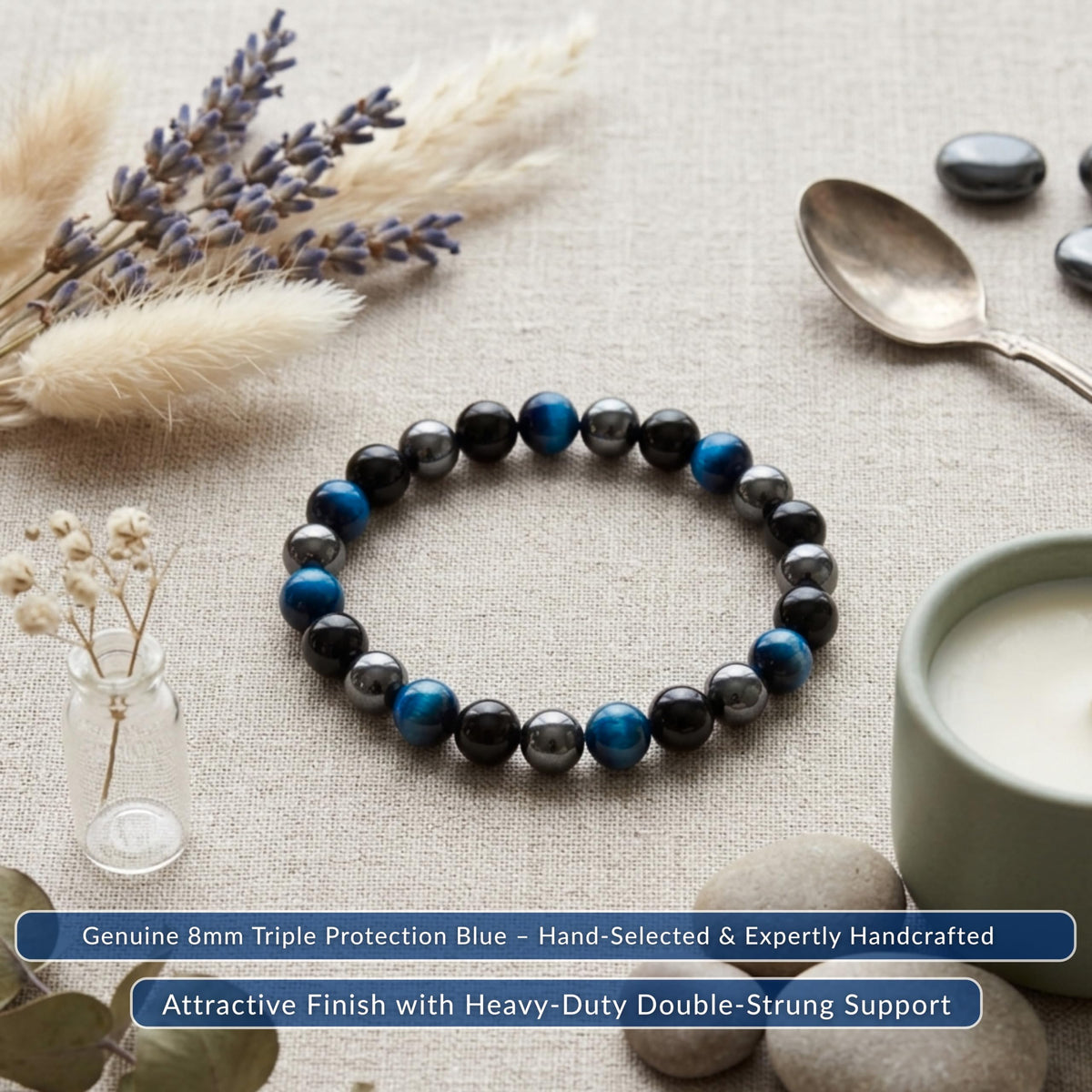 Triple Protection Blue 8mm Stretch Bracelet