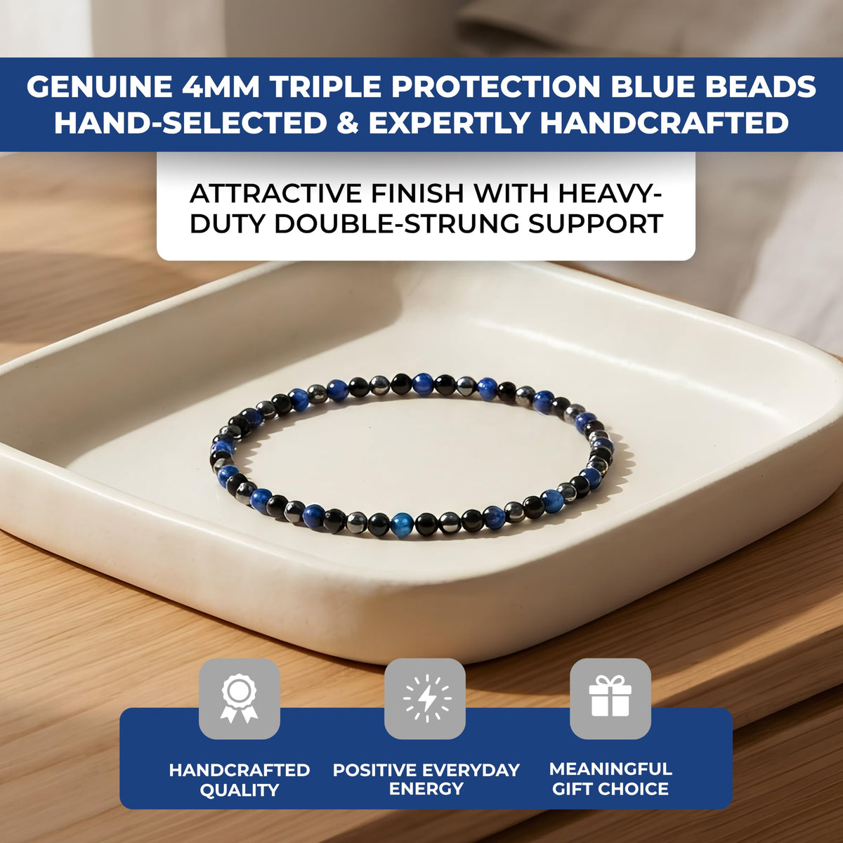 Triple Protection Blue 4mm Stretch Bracelet