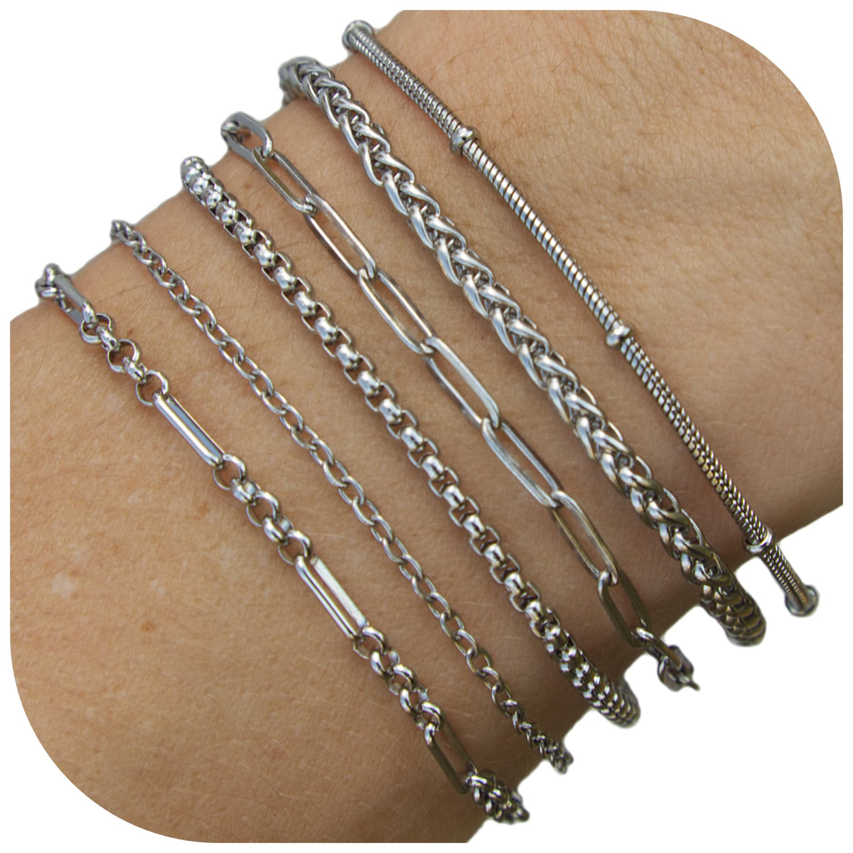 Stainless Steel Stacking Bracelets, Set of 6