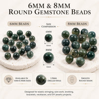 Moss Agate Round Beads, 100 pcs
