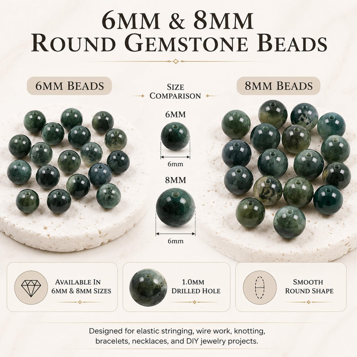 Moss Agate Round Beads, 100 pcs