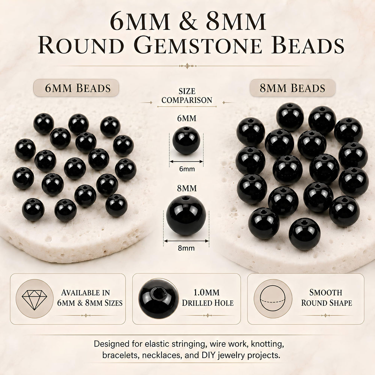 Black Agate Round Beads, 100 pcs