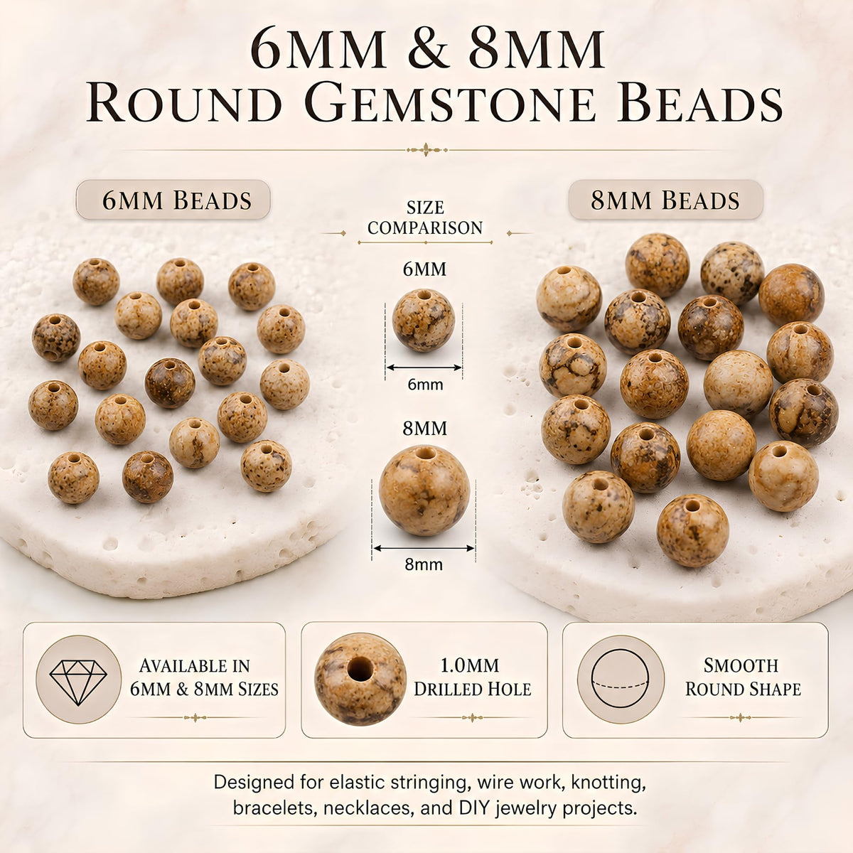 Picture Jasper Round Beads, 100 pcs