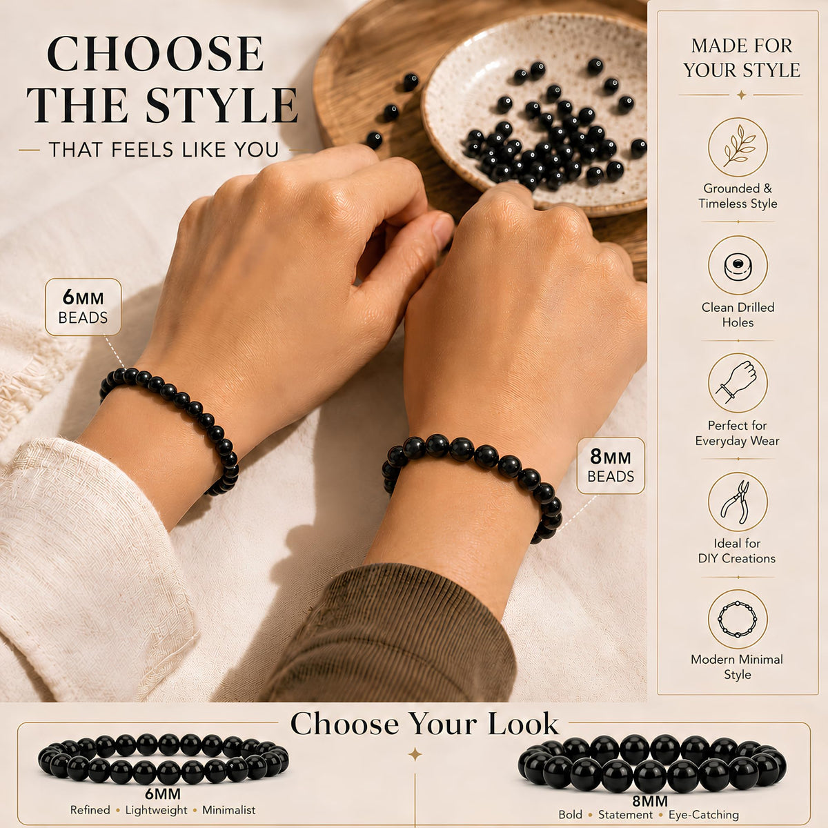 Black Agate Round Beads, 100 pcs