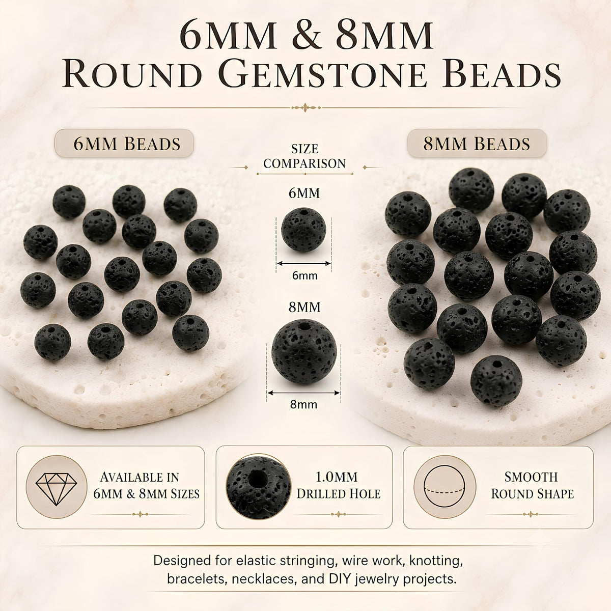 Lava Round Beads, 100 pcs
