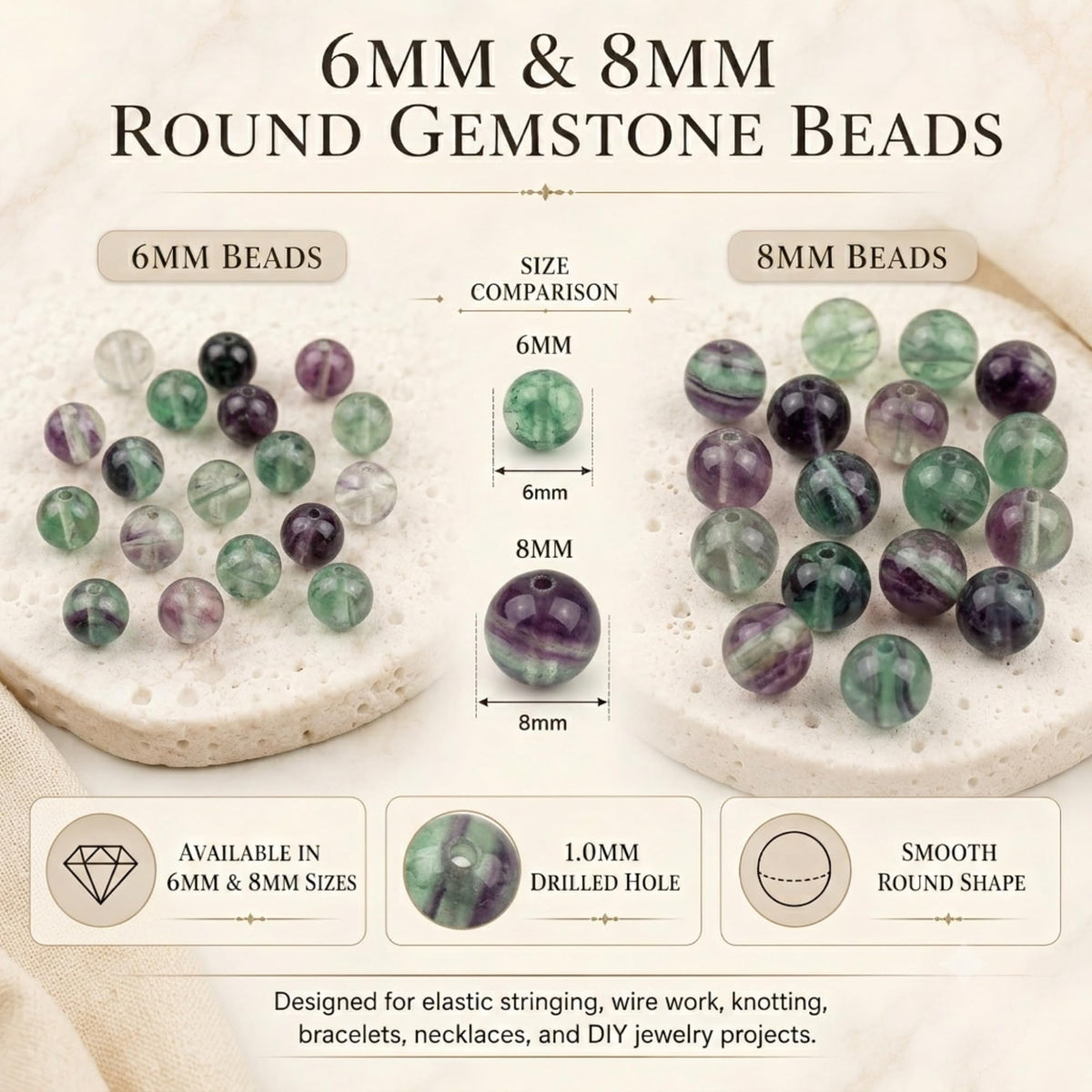 Fluorite Round Beads, 100 pcs