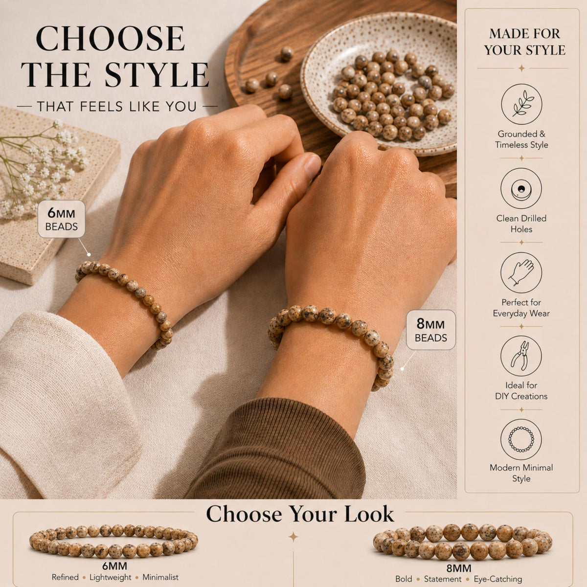 Picture Jasper Round Beads, 100 pcs