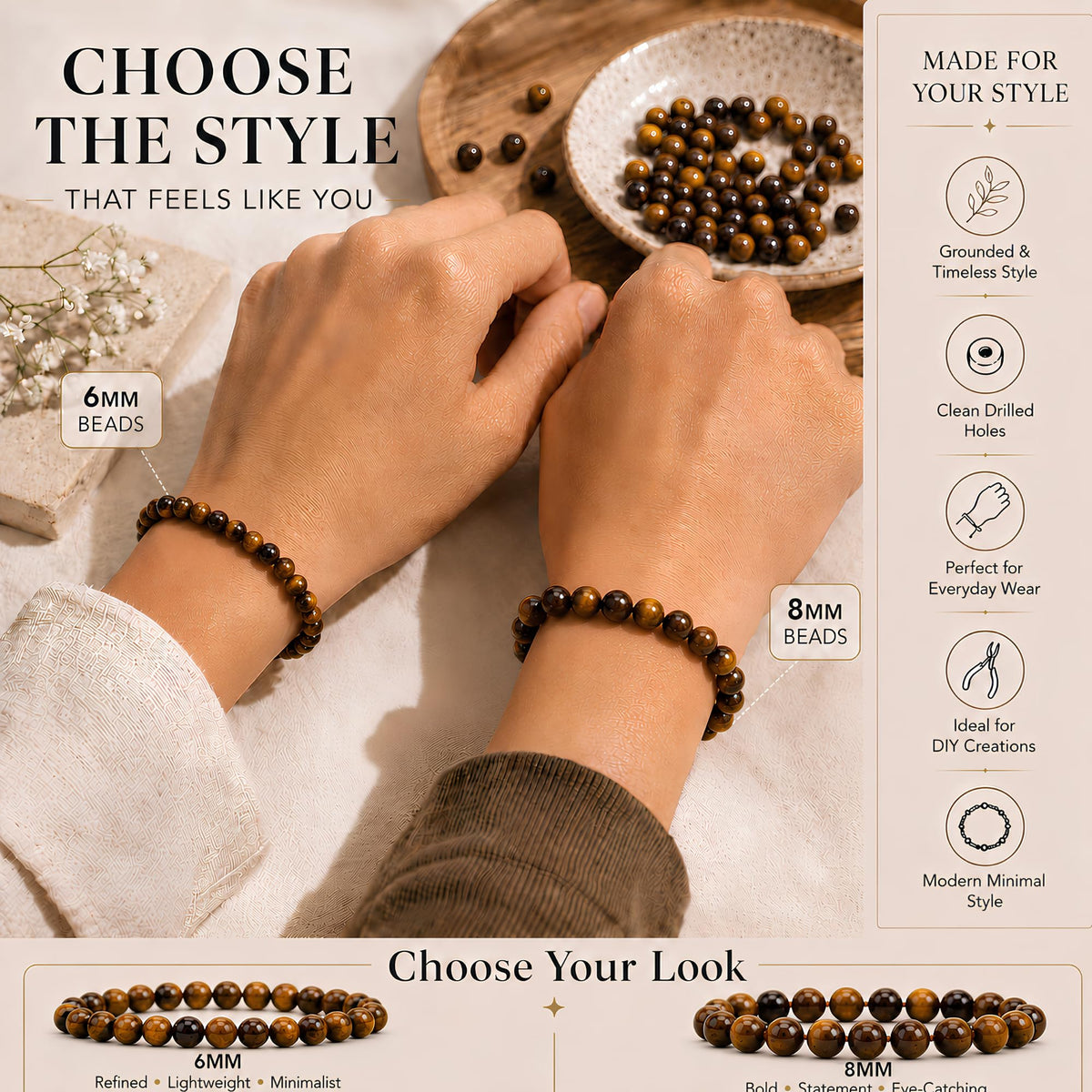 Tiger's Eye Round Beads, 100 pcs