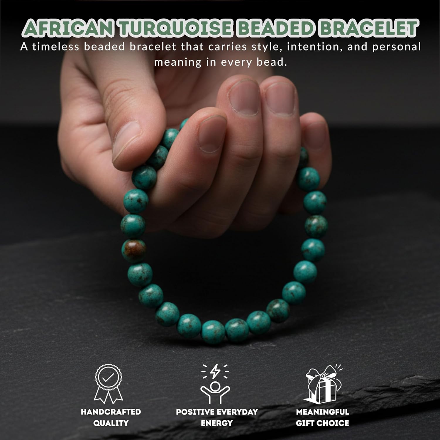 Cherry Tree Collection | Stretch Bracelet | 8mm Beads (African Turquoise)