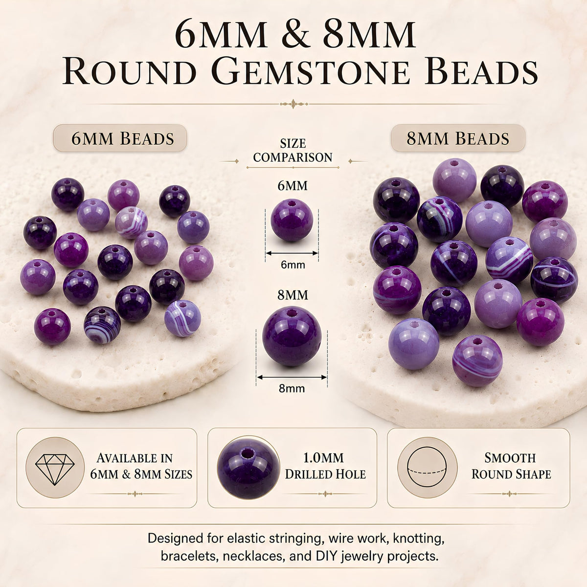 Lace Agate (Purple) Round Beads, 100 pcs