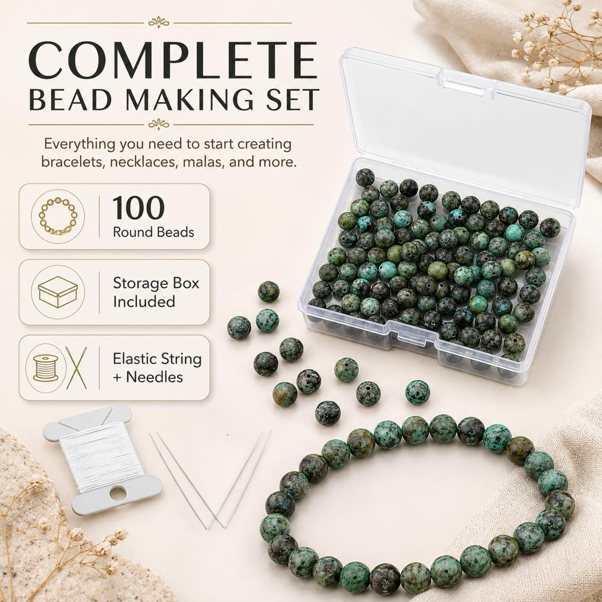 African Turquoise Round Beads, 100 pcs