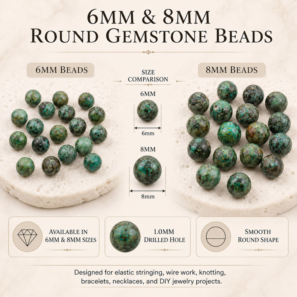 African Turquoise Round Beads, 100 pcs